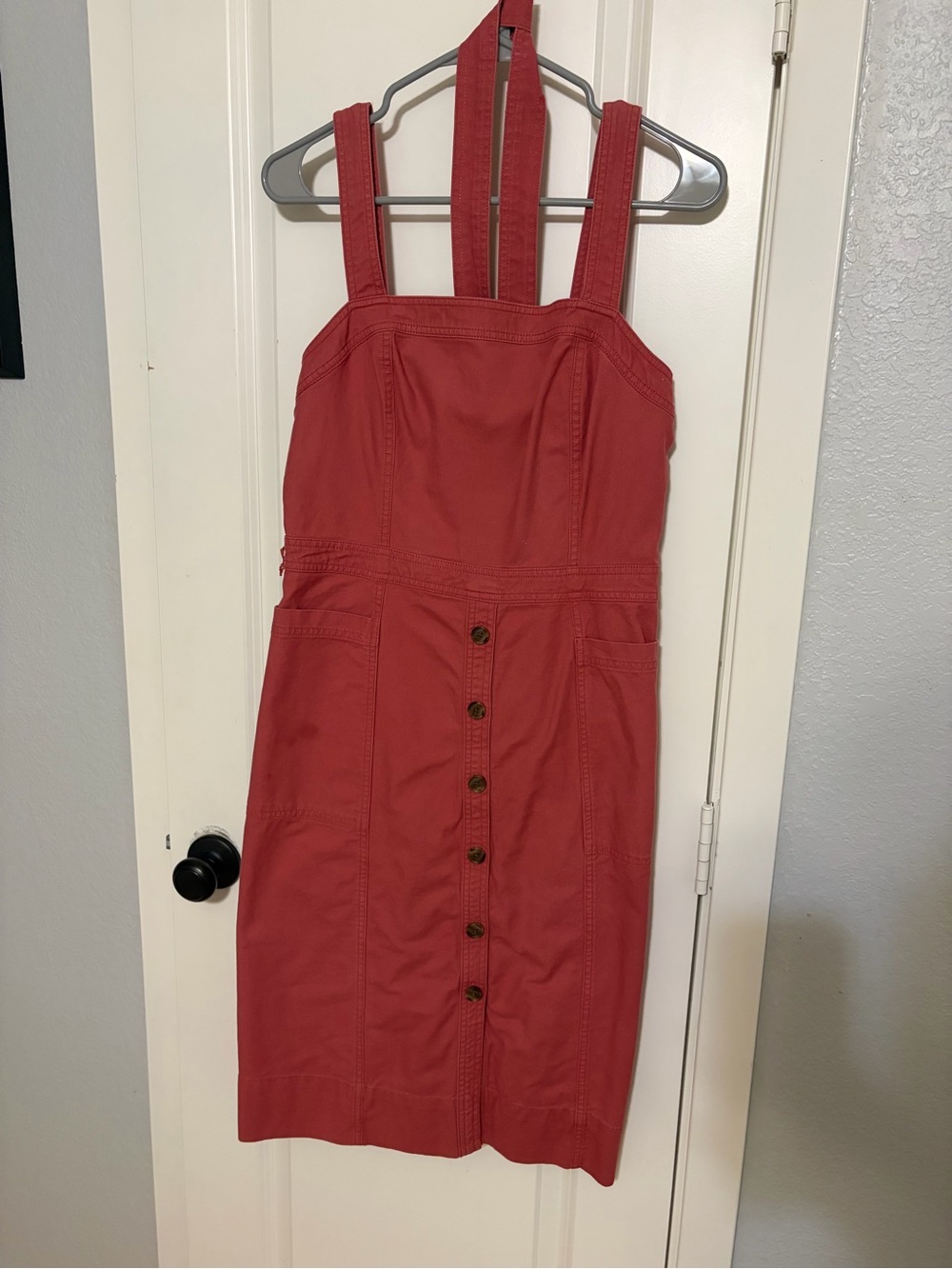 GAP Coral Button-Front Denim Midi Dress